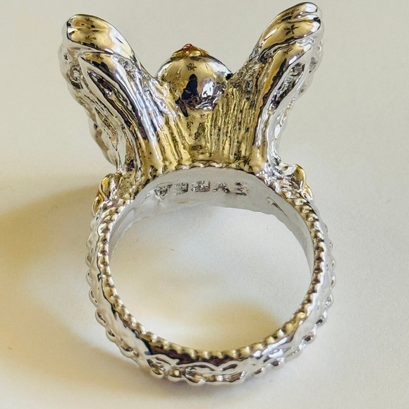 Evbea Gothic Skull Cocktail Ring Butterfly Biker Statement Chunky Silver pink - Picture 7 of 8